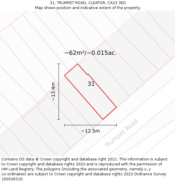 31, TRUMPET ROAD, CLEATOR, CA23 3ED: Plot and title map