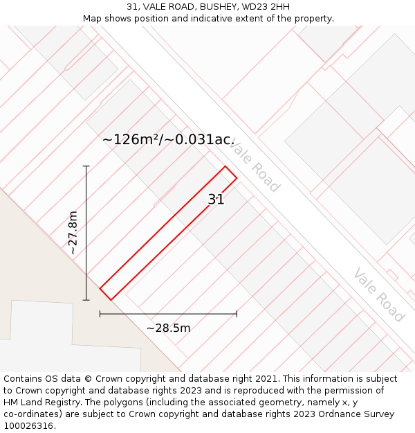 31, VALE ROAD, BUSHEY, WD23 2HH: Plot and title map