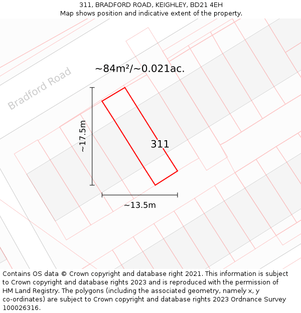 311, BRADFORD ROAD, KEIGHLEY, BD21 4EH: Plot and title map