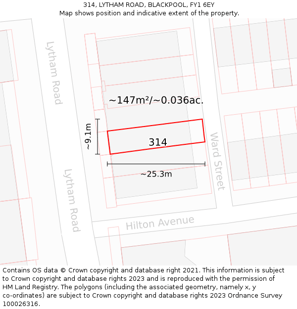314, LYTHAM ROAD, BLACKPOOL, FY1 6EY: Plot and title map
