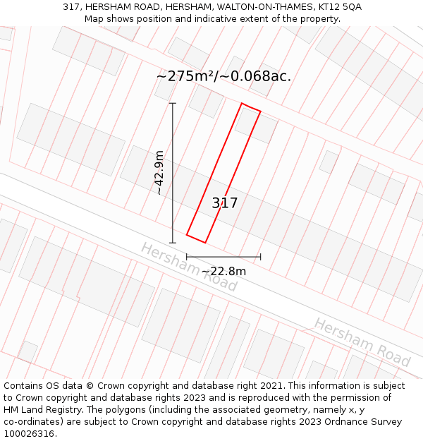 317, HERSHAM ROAD, HERSHAM, WALTON-ON-THAMES, KT12 5QA: Plot and title map