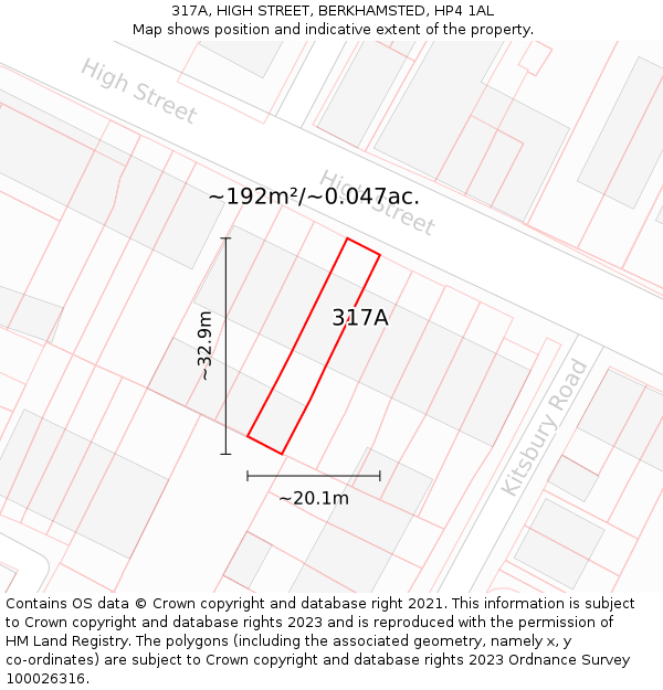 317A, HIGH STREET, BERKHAMSTED, HP4 1AL: Plot and title map