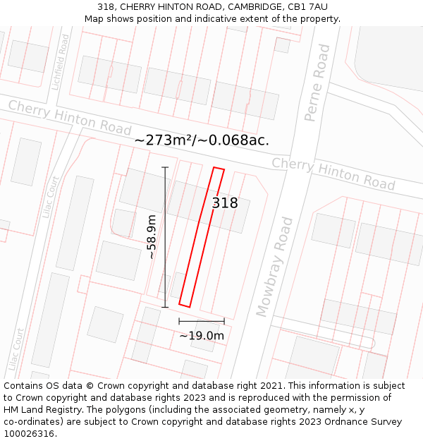 318, CHERRY HINTON ROAD, CAMBRIDGE, CB1 7AU: Plot and title map