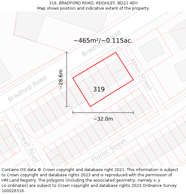 319, BRADFORD ROAD, KEIGHLEY, BD21 4EH: Plot and title map