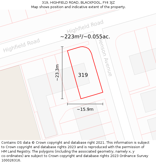 319, HIGHFIELD ROAD, BLACKPOOL, FY4 3JZ: Plot and title map
