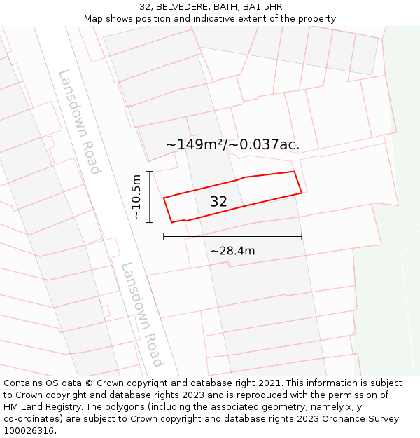 32, BELVEDERE, BATH, BA1 5HR: Plot and title map