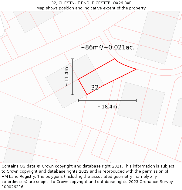 32, CHESTNUT END, BICESTER, OX26 3XP: Plot and title map