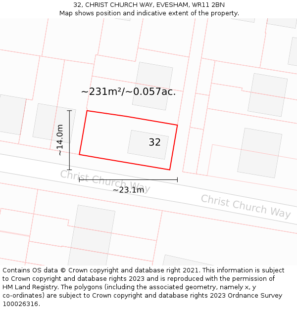 32, CHRIST CHURCH WAY, EVESHAM, WR11 2BN: Plot and title map