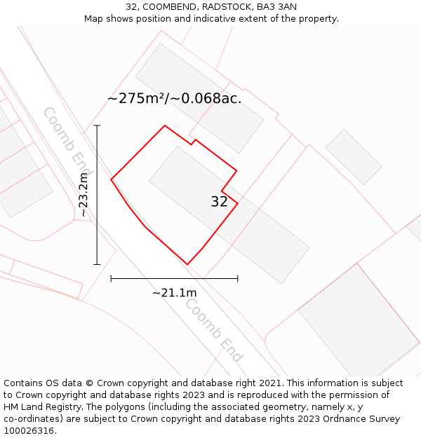 32, COOMBEND, RADSTOCK, BA3 3AN: Plot and title map
