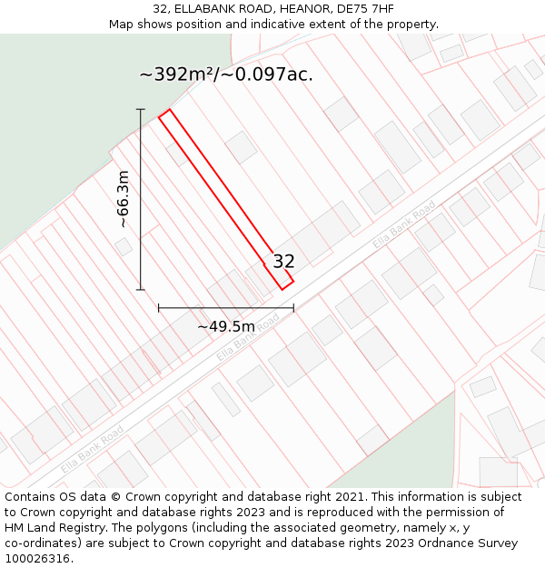 32, ELLABANK ROAD, HEANOR, DE75 7HF: Plot and title map