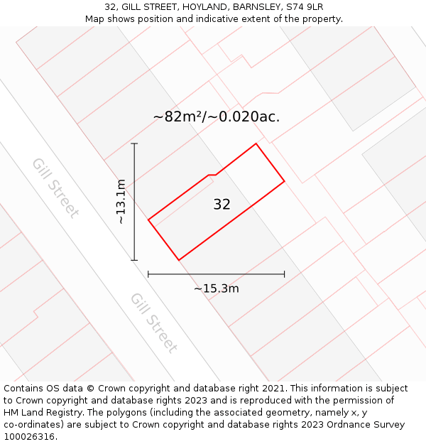 32, GILL STREET, HOYLAND, BARNSLEY, S74 9LR: Plot and title map