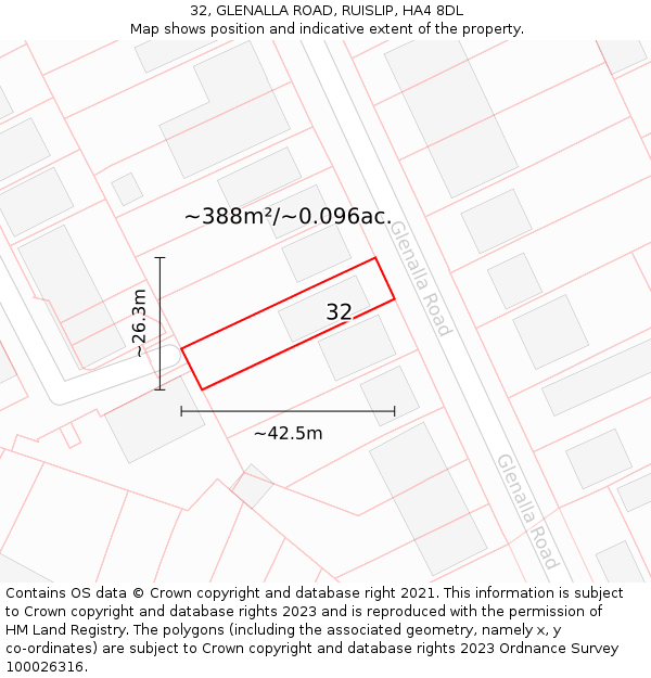 32, GLENALLA ROAD, RUISLIP, HA4 8DL: Plot and title map