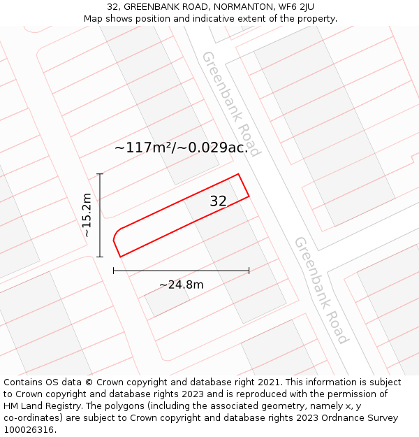 32, GREENBANK ROAD, NORMANTON, WF6 2JU: Plot and title map