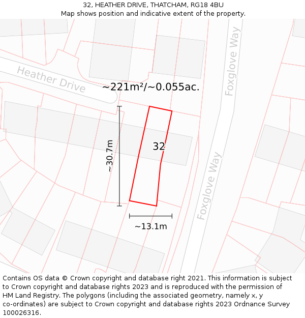 32, HEATHER DRIVE, THATCHAM, RG18 4BU: Plot and title map