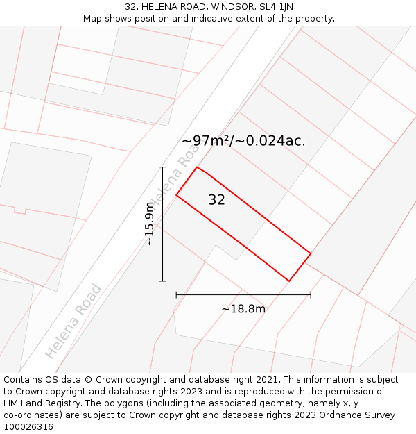 32, HELENA ROAD, WINDSOR, SL4 1JN: Plot and title map