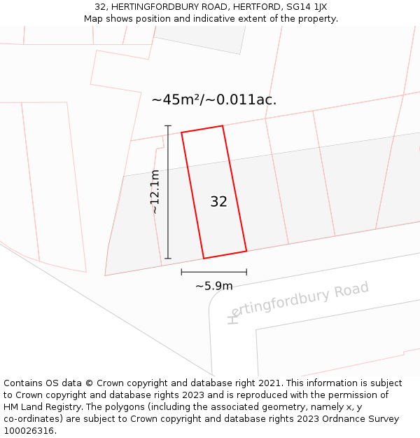 32, HERTINGFORDBURY ROAD, HERTFORD, SG14 1JX: Plot and title map