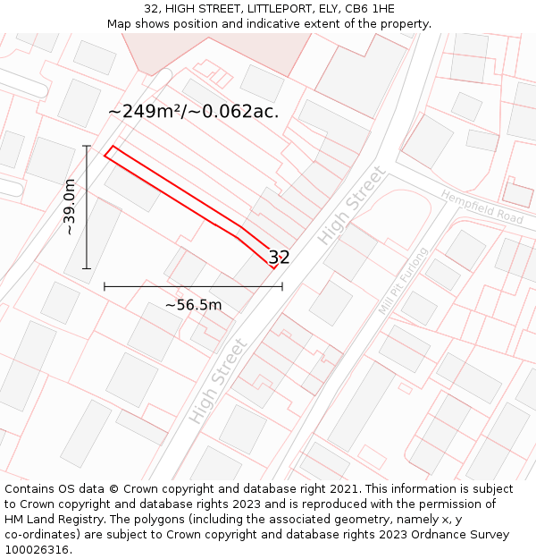 32, HIGH STREET, LITTLEPORT, ELY, CB6 1HE: Plot and title map