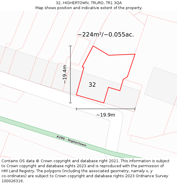 32, HIGHERTOWN, TRURO, TR1 3QA: Plot and title map