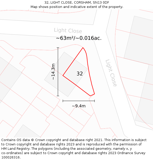 32, LIGHT CLOSE, CORSHAM, SN13 0DF: Plot and title map