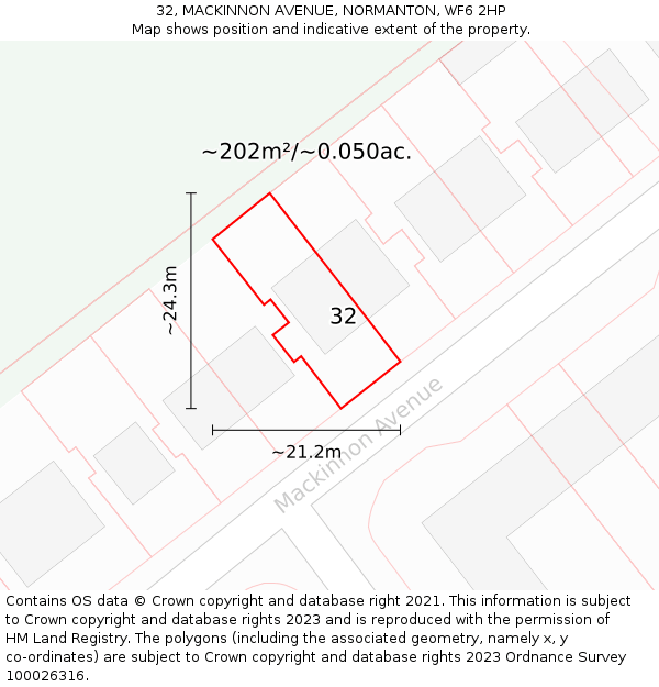 32, MACKINNON AVENUE, NORMANTON, WF6 2HP: Plot and title map