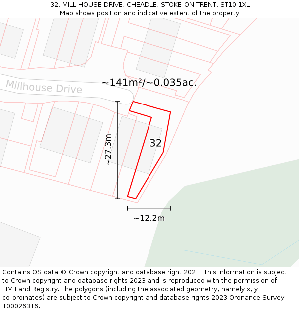 32, MILL HOUSE DRIVE, CHEADLE, STOKE-ON-TRENT, ST10 1XL: Plot and title map