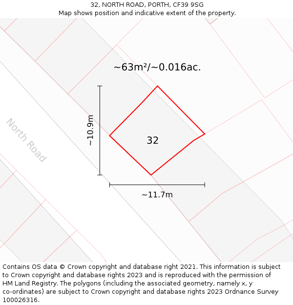 32, NORTH ROAD, PORTH, CF39 9SG: Plot and title map