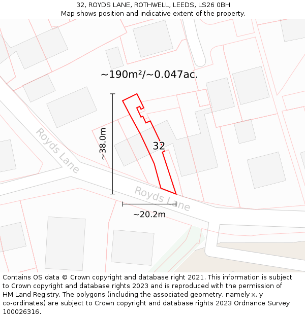 32, ROYDS LANE, ROTHWELL, LEEDS, LS26 0BH: Plot and title map