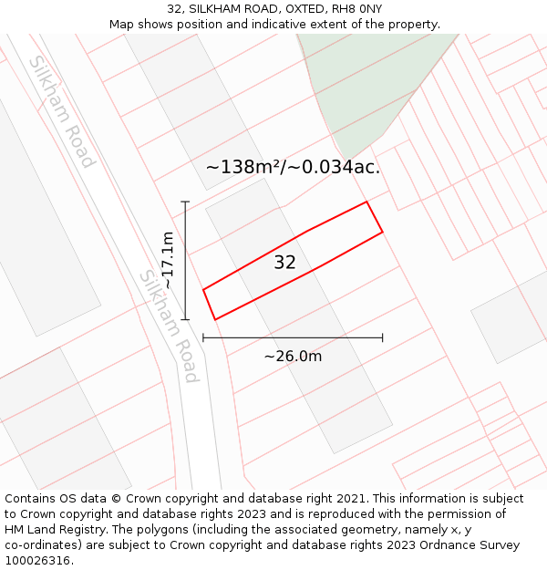32, SILKHAM ROAD, OXTED, RH8 0NY: Plot and title map