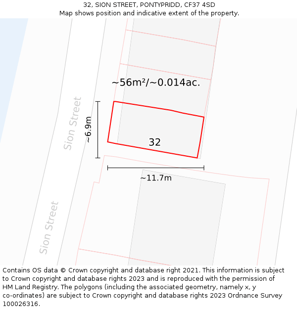 32, SION STREET, PONTYPRIDD, CF37 4SD: Plot and title map