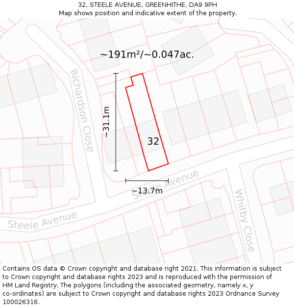 32, STEELE AVENUE, GREENHITHE, DA9 9PH: Plot and title map