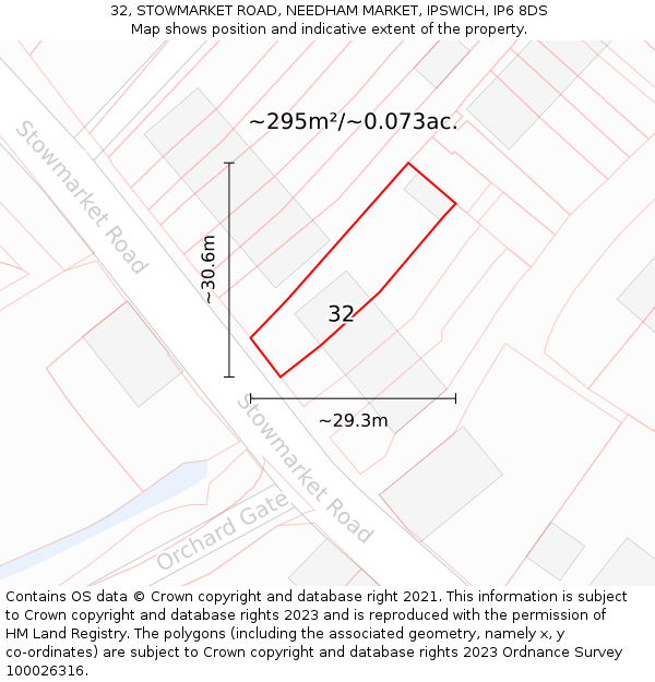 32, STOWMARKET ROAD, NEEDHAM MARKET, IPSWICH, IP6 8DS: Plot and title map