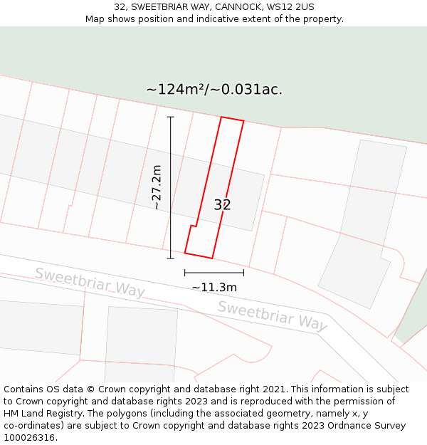 32, SWEETBRIAR WAY, CANNOCK, WS12 2US: Plot and title map
