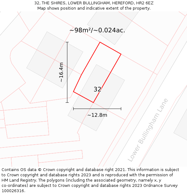 32, THE SHIRES, LOWER BULLINGHAM, HEREFORD, HR2 6EZ: Plot and title map