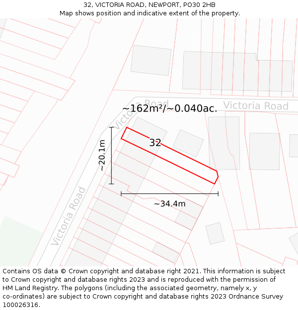 32, VICTORIA ROAD, NEWPORT, PO30 2HB: Plot and title map