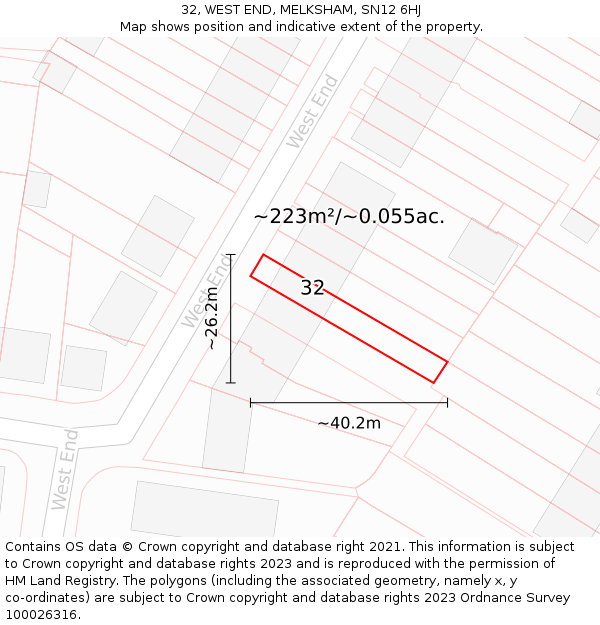 32, WEST END, MELKSHAM, SN12 6HJ: Plot and title map