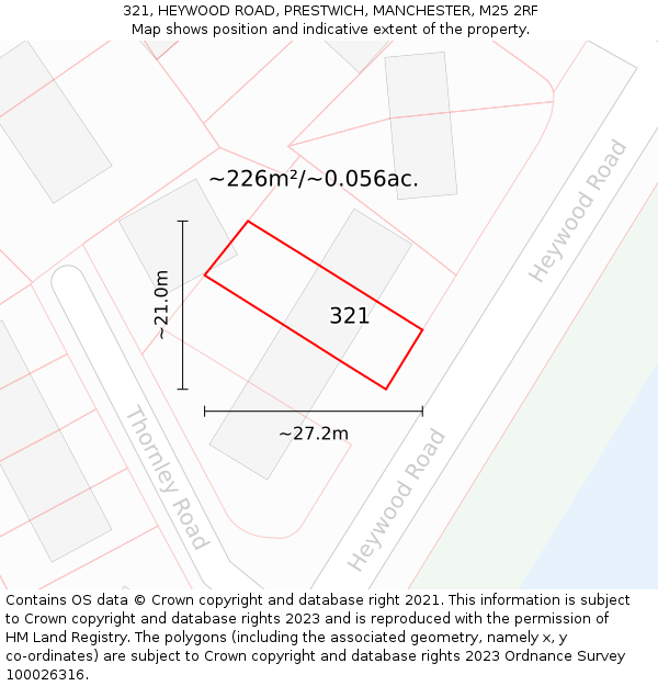 321, HEYWOOD ROAD, PRESTWICH, MANCHESTER, M25 2RF: Plot and title map