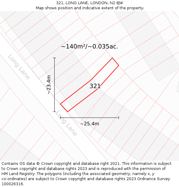 321, LONG LANE, LONDON, N2 8JW: Plot and title map