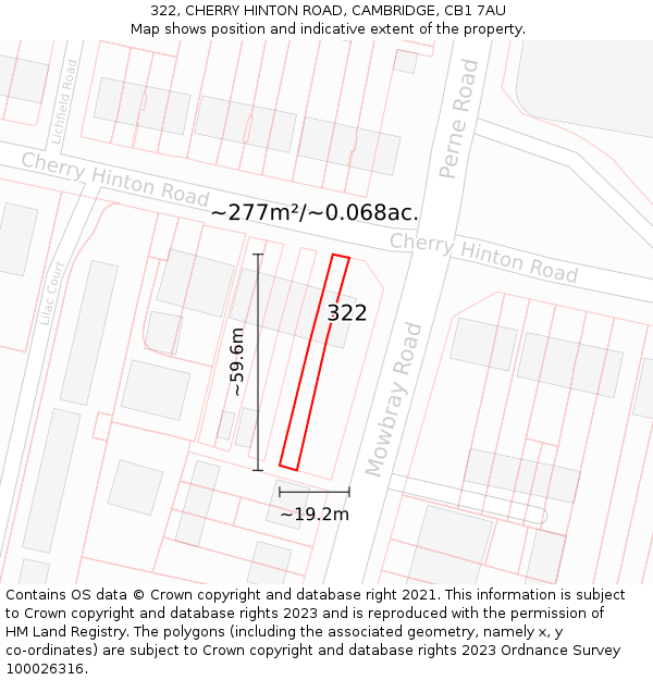 322, CHERRY HINTON ROAD, CAMBRIDGE, CB1 7AU: Plot and title map