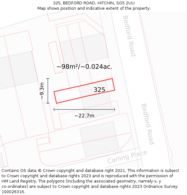 325, BEDFORD ROAD, HITCHIN, SG5 2UU: Plot and title map