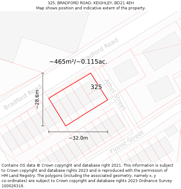 325, BRADFORD ROAD, KEIGHLEY, BD21 4EH: Plot and title map