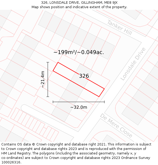 326, LONSDALE DRIVE, GILLINGHAM, ME8 9JX: Plot and title map