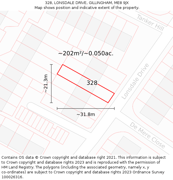 328, LONSDALE DRIVE, GILLINGHAM, ME8 9JX: Plot and title map