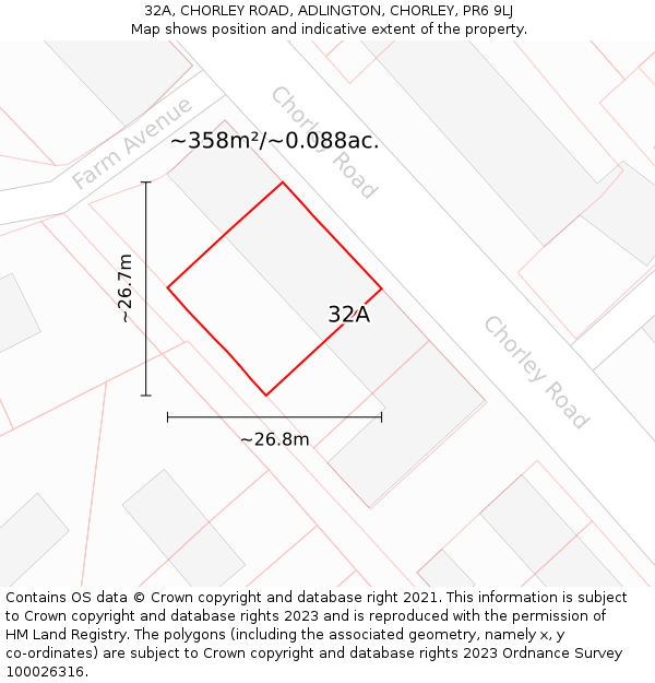 32A, CHORLEY ROAD, ADLINGTON, CHORLEY, PR6 9LJ: Plot and title map