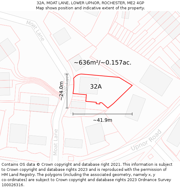 32A, MOAT LANE, LOWER UPNOR, ROCHESTER, ME2 4GP: Plot and title map