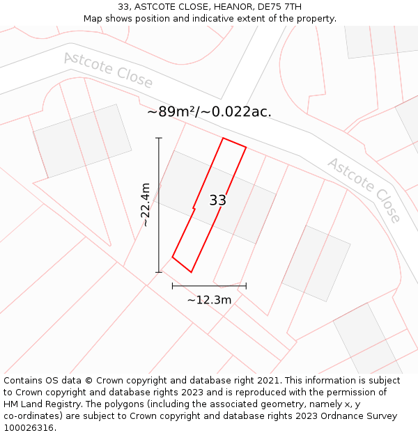 33, ASTCOTE CLOSE, HEANOR, DE75 7TH: Plot and title map