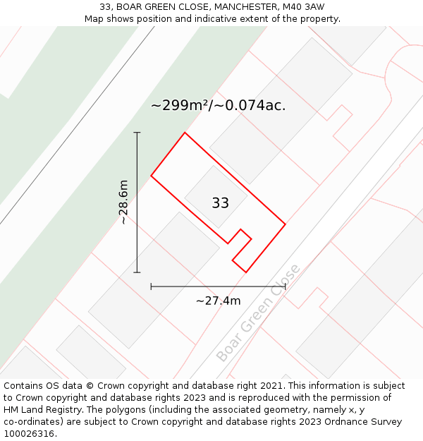 33, BOAR GREEN CLOSE, MANCHESTER, M40 3AW: Plot and title map
