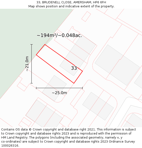 33, BRUDENELL CLOSE, AMERSHAM, HP6 6FH: Plot and title map