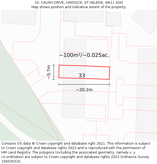 33, CAVAN DRIVE, HAYDOCK, ST HELENS, WA11 0GN: Plot and title map