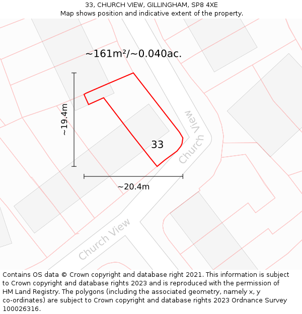33, CHURCH VIEW, GILLINGHAM, SP8 4XE: Plot and title map
