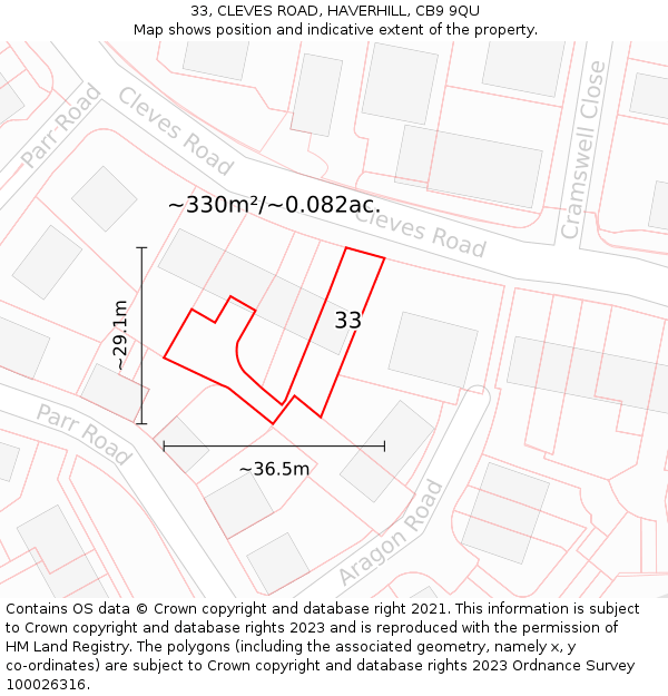 33, CLEVES ROAD, HAVERHILL, CB9 9QU: Plot and title map